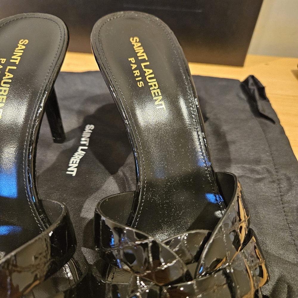 Saint Laurent Tribute Mules Black Embossed Crocodile Leather Size 39 - Picture 4 of 10